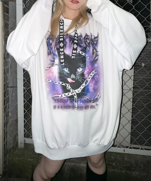 【MAROCORE SELECT】黒ねこプリントビッグシルエットパーカー フーディ 24AW（パーカー）｜MAROCORE（マロコア）