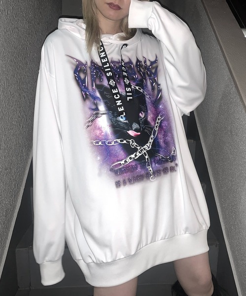 MAROCORE(マロコア)の「黒ねこプリントビッグシルエットパーカー フーディ 24AW(パーカー・レディース・ブラック/ホワイト・L/M)」の6枚目の写真