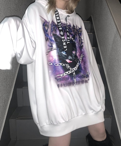 MAROCORE(マロコア)の「黒ねこプリントビッグシルエットパーカー フーディ 24AW(パーカー・レディース・ブラック/ホワイト・L/M)」の8枚目の写真