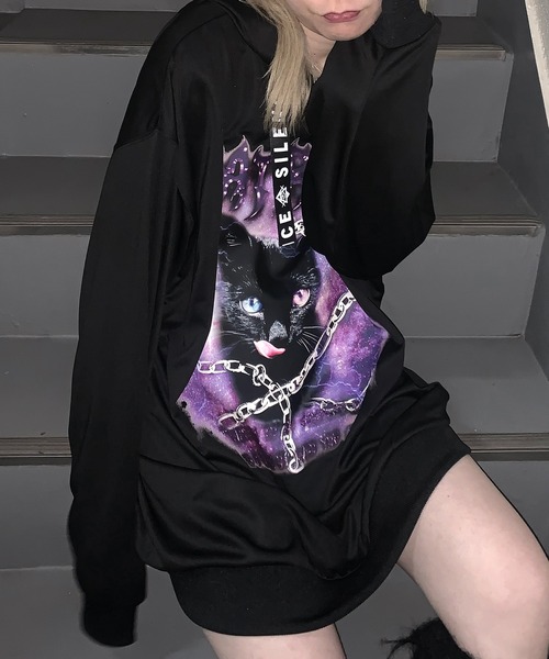 MAROCORE(マロコア)の「黒ねこプリントビッグシルエットパーカー フーディ 24AW(パーカー・レディース・ブラック/ホワイト・L/M)」の10枚目の写真