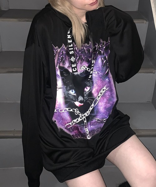 MAROCORE(マロコア)の「黒ねこプリントビッグシルエットパーカー フーディ 24AW(パーカー・レディース・ブラック/ホワイト・L/M)」の9枚目の写真
