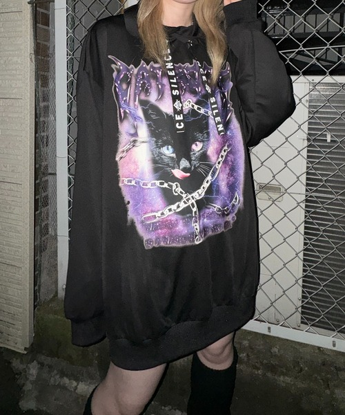MAROCORE(マロコア)の「黒ねこプリントビッグシルエットパーカー フーディ 24AW(パーカー・レディース・ブラック/ホワイト・L/M)」の16枚目の写真