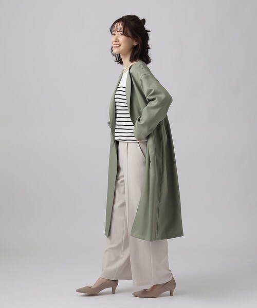 DRESKIP（ドレスキップ）の「◆【撥水加工】ノーカラー着流しコート（ノーカラーコート・レディース・カーキ/ライトベージュ/ライトブルー/キャメル・02/03/04）」の7枚目の写真