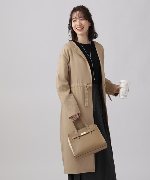 DRESKIP（ドレスキップ）の「◆【撥水加工】ノーカラー着流しコート（ノーカラーコート・レディース・カーキ/ライトベージュ/ライトブルー/キャメル・02/03/04）」の16枚目の写真