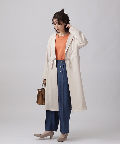 DRESKIP（ドレスキップ）の「◆【撥水加工】ノーカラー着流しコート（ノーカラーコート・レディース・カーキ/ライトベージュ/ライトブルー/キャメル・02/03/04）」の19枚目の写真