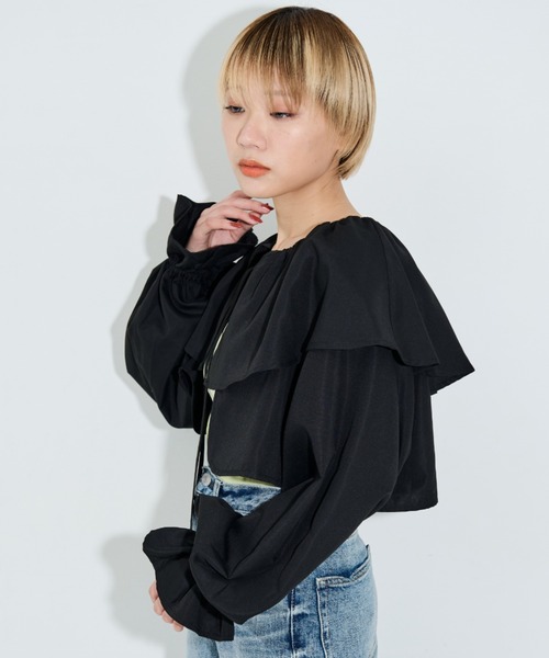 MERLOT（メルロー）の「フリルショートブラウス（シャツ/ブラウス・レディース・ホワイト/ブラック・FREE）」の22枚目の写真
