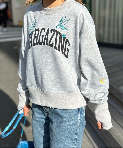 mi via loca(ミヴィアロカ)の「Vintageライク ダメージ加工 刺繍×ロゴプリント裏毛スウェット(スウェット・レディース・トップグレー/オートミール/ネイビー・FREE)」の12枚目の写真