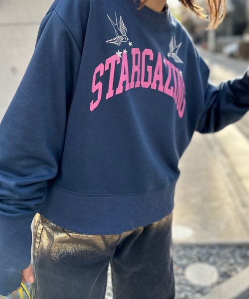 mi via loca(ミヴィアロカ)の「Vintageライク ダメージ加工 刺繍×ロゴプリント裏毛スウェット(スウェット・レディース・トップグレー/オートミール/ネイビー・FREE)」の4枚目の写真