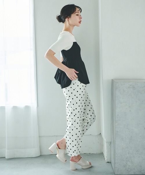 31 Sons de mode（トランテアン　ソン　ドゥ　モード）の「ドット柄ベルト付きテーパードパンツ（その他パンツ・レディース・オフホワイト/ネイビー・36/38）」の12枚目の写真
