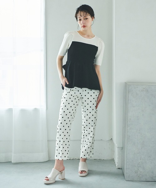 31 Sons de mode（トランテアン　ソン　ドゥ　モード）の「ドット柄ベルト付きテーパードパンツ（その他パンツ・レディース・オフホワイト/ネイビー・36/38）」の7枚目の写真