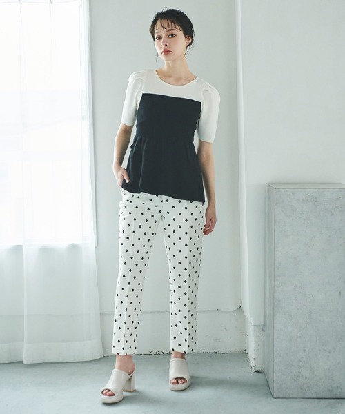 31 Sons de mode（トランテアン　ソン　ドゥ　モード）の「ドット柄ベルト付きテーパードパンツ（その他パンツ・レディース・オフホワイト/ネイビー・36/38）」の8枚目の写真