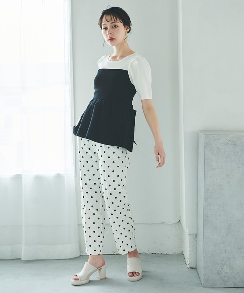 31 Sons de mode（トランテアン　ソン　ドゥ　モード）の「ドット柄ベルト付きテーパードパンツ（その他パンツ・レディース・オフホワイト/ネイビー・36/38）」の9枚目の写真