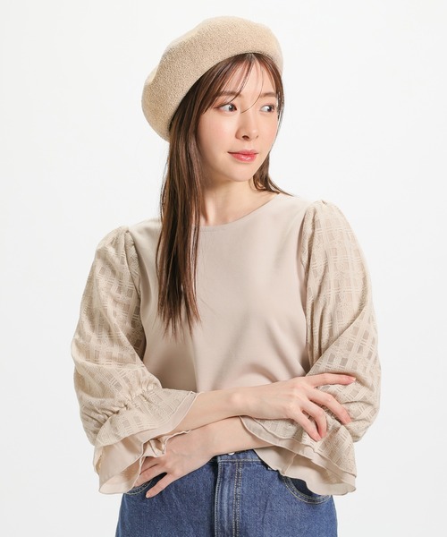 Honeys（ハニーズ）の「サーモニットベレー帽（ハンチング/ベレー帽・レディース・アイボリー/ブラック/ライトベージュ/ライトグレー・FREE）」の16枚目の写真