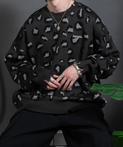 Perushu（ペルーシュ）の「ダメージレオパードニット（ニット/セーター・メンズ・グレー/ダークグリーン/カーキ・MEDIUM/LARGE）」の15枚目の写真