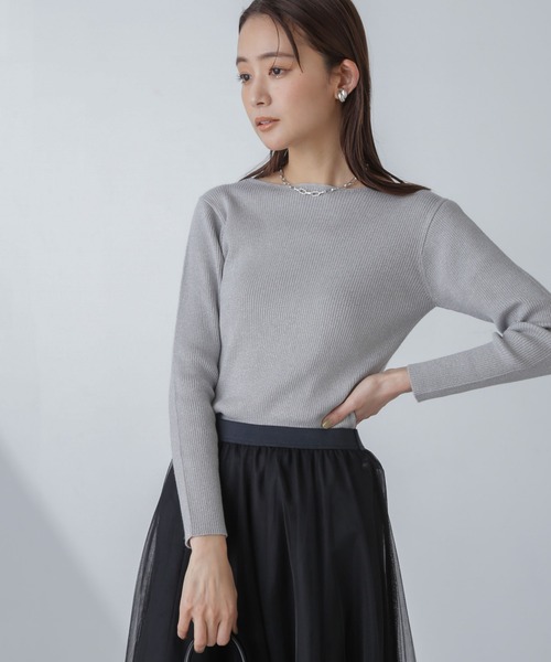 NANO universe（ナノユニバース）の「ラメニットボートネックリブトップス（ニット/セーター・レディース・ネイビー/グレー/ライトベージュ・FREE）」の2枚目の写真
