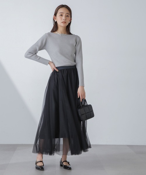 NANO universe（ナノユニバース）の「ラメニットボートネックリブトップス（ニット/セーター・レディース・ネイビー/グレー/ライトベージュ・FREE）」の7枚目の写真