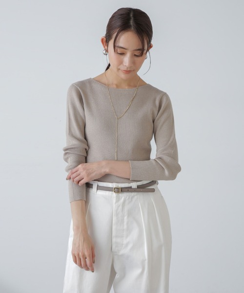 NANO universe（ナノユニバース）の「ラメニットボートネックリブトップス（ニット/セーター・レディース・ネイビー/グレー/ライトベージュ・FREE）」の11枚目の写真
