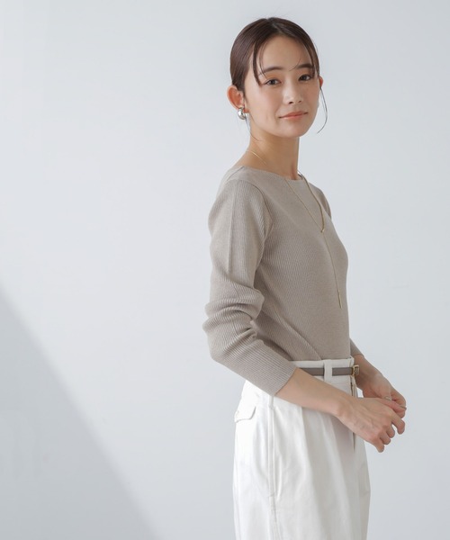 NANO universe（ナノユニバース）の「ラメニットボートネックリブトップス（ニット/セーター・レディース・ネイビー/グレー/ライトベージュ・FREE）」の12枚目の写真