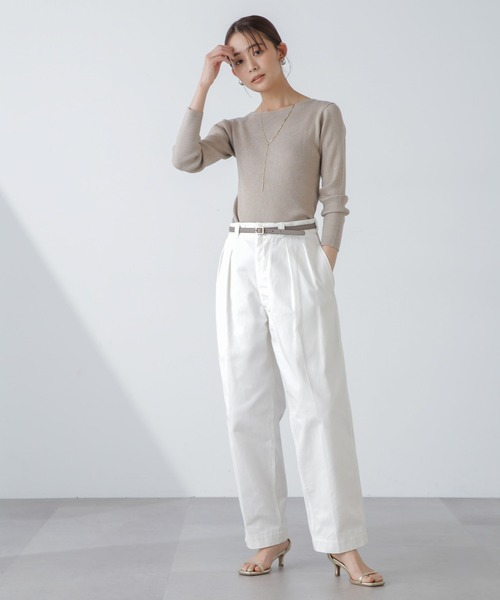 NANO universe（ナノユニバース）の「ラメニットボートネックリブトップス（ニット/セーター・レディース・ネイビー/グレー/ライトベージュ・FREE）」の14枚目の写真