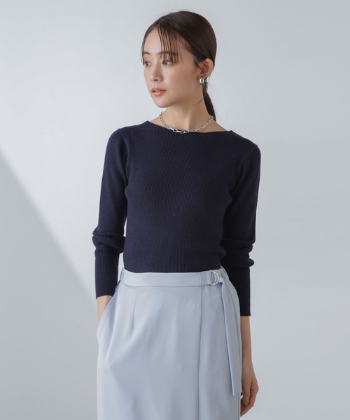 NANO universe（ナノユニバース）の「ラメニットボートネックリブトップス（ニット/セーター・レディース・ネイビー/グレー/ライトベージュ・FREE）」の18枚目の写真