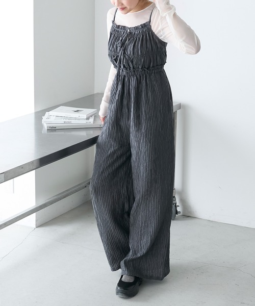 forksy.(フォルクシー)の「【forksy.】シアーワッシャー シャーリングダブルリボンサロペット(サロペット/オーバーオール・レディース・オフホワイト/グレー/ラベンダー・FREE)」の3枚目の写真