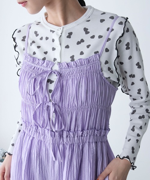 forksy.】シアーワッシャー シャーリングダブルリボンサロペット