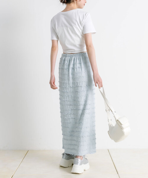 OLIVE des OLIVE（オリーブデオリーブ）の「ちびフリルタイトロングスカート（スカート・レディース・ブラック/サックスブルー/アイボリー・FREE）」の9枚目の写真