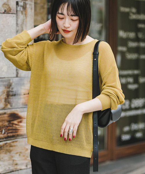 ITEMS URBANRESEARCH(アイテムズ アーバンリサーチ)の「ゴムヤーンニットプルオーバー(ニット/セーター・レディース・イエロー/モカ/オフホワイト・FREE)」の1枚目の写真