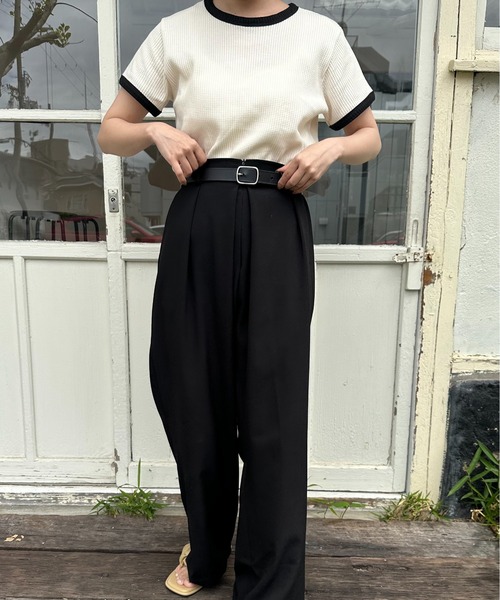 lawgy（ラウジー）の「bicolor waffle compact T / バイカラーワッフルコンパクトT（Tシャツ/カットソー・レディース・ネイビー/アイボリー/グレー・FREE）」の4枚目の写真