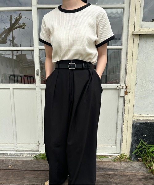 lawgy（ラウジー）の「bicolor waffle compact T / バイカラーワッフルコンパクトT（Tシャツ/カットソー・レディース・ネイビー/アイボリー/グレー・FREE）」の5枚目の写真