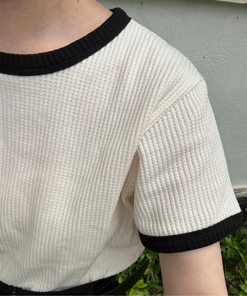 lawgy（ラウジー）の「bicolor waffle compact T / バイカラーワッフルコンパクトT（Tシャツ/カットソー・レディース・ネイビー/アイボリー/グレー・FREE）」の6枚目の写真