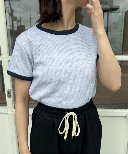 lawgy（ラウジー）の「bicolor waffle compact T / バイカラーワッフルコンパクトT（Tシャツ/カットソー・レディース・ネイビー/アイボリー/グレー・FREE）」の8枚目の写真