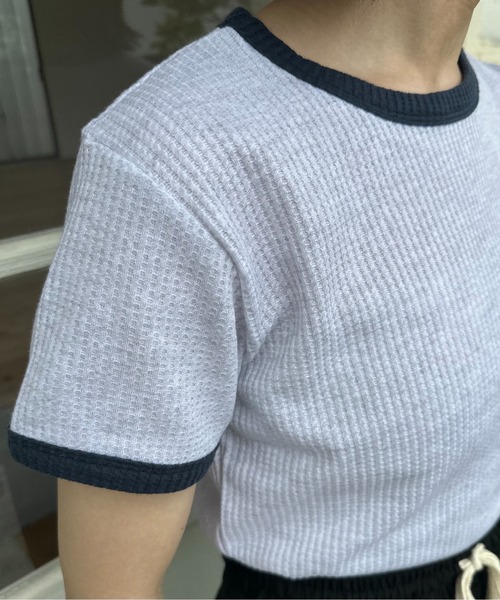 lawgy（ラウジー）の「bicolor waffle compact T / バイカラーワッフルコンパクトT（Tシャツ/カットソー・レディース・ネイビー/アイボリー/グレー・FREE）」の10枚目の写真