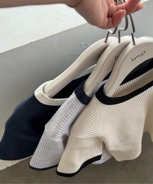 lawgy（ラウジー）の「bicolor waffle compact T / バイカラーワッフルコンパクトT（Tシャツ/カットソー・レディース・ネイビー/アイボリー/グレー・FREE）」の13枚目の写真