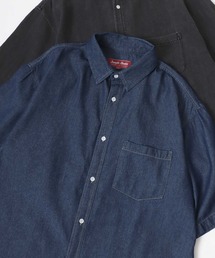 Lazar（ラザル）の「Oversize Denim S/S Shirt/オーバーサイズ デニム レギュラーカラー 半袖シャツ/レディース メンズ（シャツ/ブラウス・メンズ）」