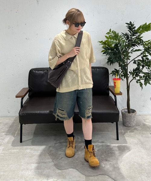 sedacle(セダクル)の「ペイズリー透かしニットポロ(ポロシャツ・メンズ・ブルー/ベージュ/ピンク・SMALL/MEDIUM/LARGE)」の8枚目の写真