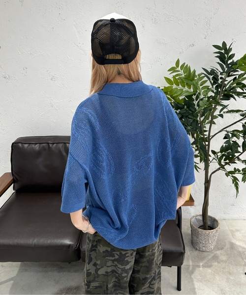 sedacle(セダクル)の「ペイズリー透かしニットポロ(ポロシャツ・メンズ・ブルー/ベージュ/ピンク・SMALL/MEDIUM/LARGE)」の11枚目の写真