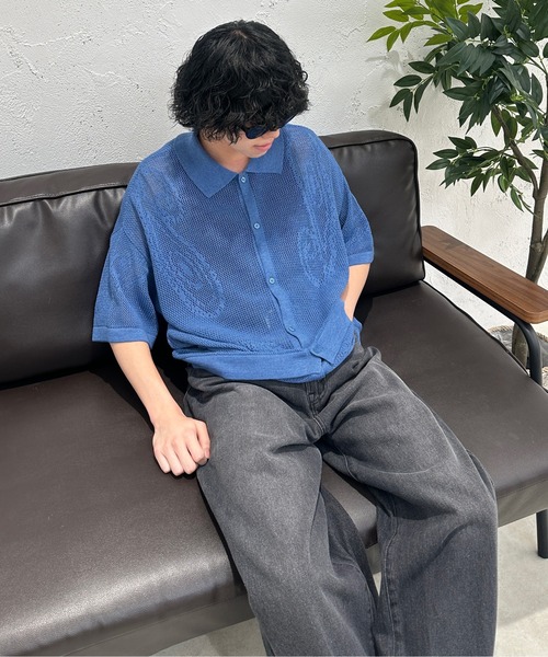 sedacle(セダクル)の「ペイズリー透かしニットポロ(ポロシャツ・メンズ・ブルー/ベージュ/ピンク・SMALL/MEDIUM/LARGE)」の16枚目の写真