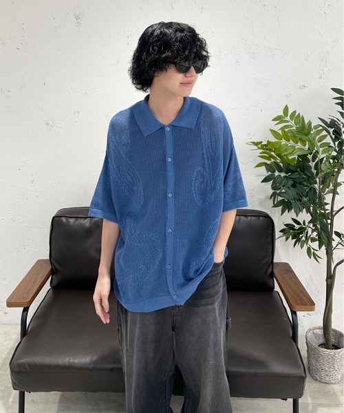 sedacle(セダクル)の「ペイズリー透かしニットポロ(ポロシャツ・メンズ・ブルー/ベージュ/ピンク・SMALL/MEDIUM/LARGE)」の17枚目の写真