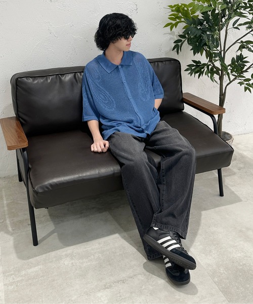 sedacle(セダクル)の「ペイズリー透かしニットポロ(ポロシャツ・メンズ・ブルー/ベージュ/ピンク・SMALL/MEDIUM/LARGE)」の18枚目の写真