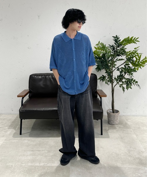 sedacle(セダクル)の「ペイズリー透かしニットポロ(ポロシャツ・メンズ・ブルー/ベージュ/ピンク・SMALL/MEDIUM/LARGE)」の19枚目の写真