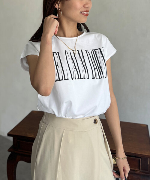 Chez toi（シェトワ）の「フレンチスリーブロゴTシャツ（Tシャツ/カットソー・レディース・ブラック/カーキ/オフホワイト/オレンジ・FREE）」の9枚目の写真