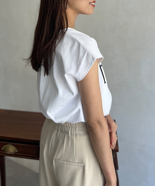 Chez toi（シェトワ）の「フレンチスリーブロゴTシャツ（Tシャツ/カットソー・レディース・ブラック/カーキ/オフホワイト/オレンジ・FREE）」の8枚目の写真