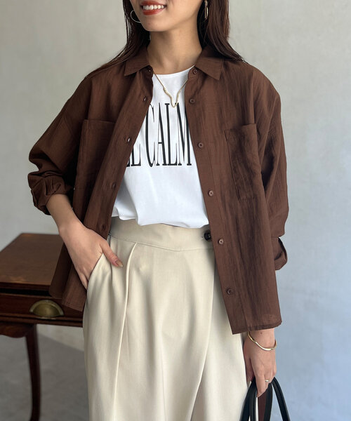 Chez toi（シェトワ）の「フレンチスリーブロゴTシャツ（Tシャツ/カットソー・レディース・ブラック/カーキ/オフホワイト/オレンジ・FREE）」の6枚目の写真