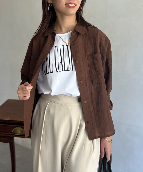 Chez toi（シェトワ）の「フレンチスリーブロゴTシャツ（Tシャツ/カットソー・レディース・ブラック/カーキ/オフホワイト/オレンジ・FREE）」の5枚目の写真