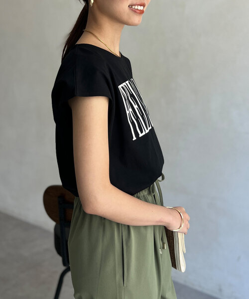 Chez toi（シェトワ）の「フレンチスリーブロゴTシャツ（Tシャツ/カットソー・レディース・ブラック/カーキ/オフホワイト/オレンジ・FREE）」の22枚目の写真