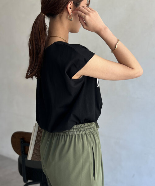 Chez toi（シェトワ）の「フレンチスリーブロゴTシャツ（Tシャツ/カットソー・レディース・ブラック/カーキ/オフホワイト/オレンジ・FREE）」の21枚目の写真