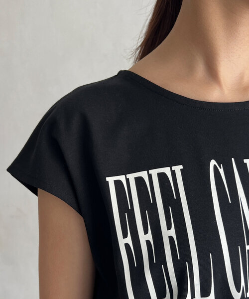 Chez toi（シェトワ）の「フレンチスリーブロゴTシャツ（Tシャツ/カットソー・レディース・ブラック/カーキ/オフホワイト/オレンジ・FREE）」の13枚目の写真