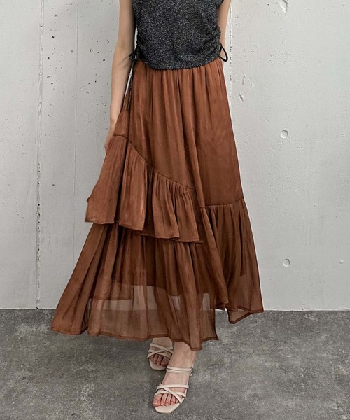 archives（アルシーヴ）の「シャイニーアシメティアードスカート（スカート・レディース・ブラウン/グレー/ブラック/アイボリー/オレンジ・MEDIUM）」の5枚目の写真