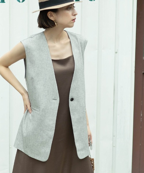 OPAQUE.CLIP（オペークドットクリップ）の「◆麻混ノーカラージレ【洗濯機洗い可】（ベスト・レディース・チャコールグレー/ブラック系3/アイボリー・42/40/38）」の3枚目の写真